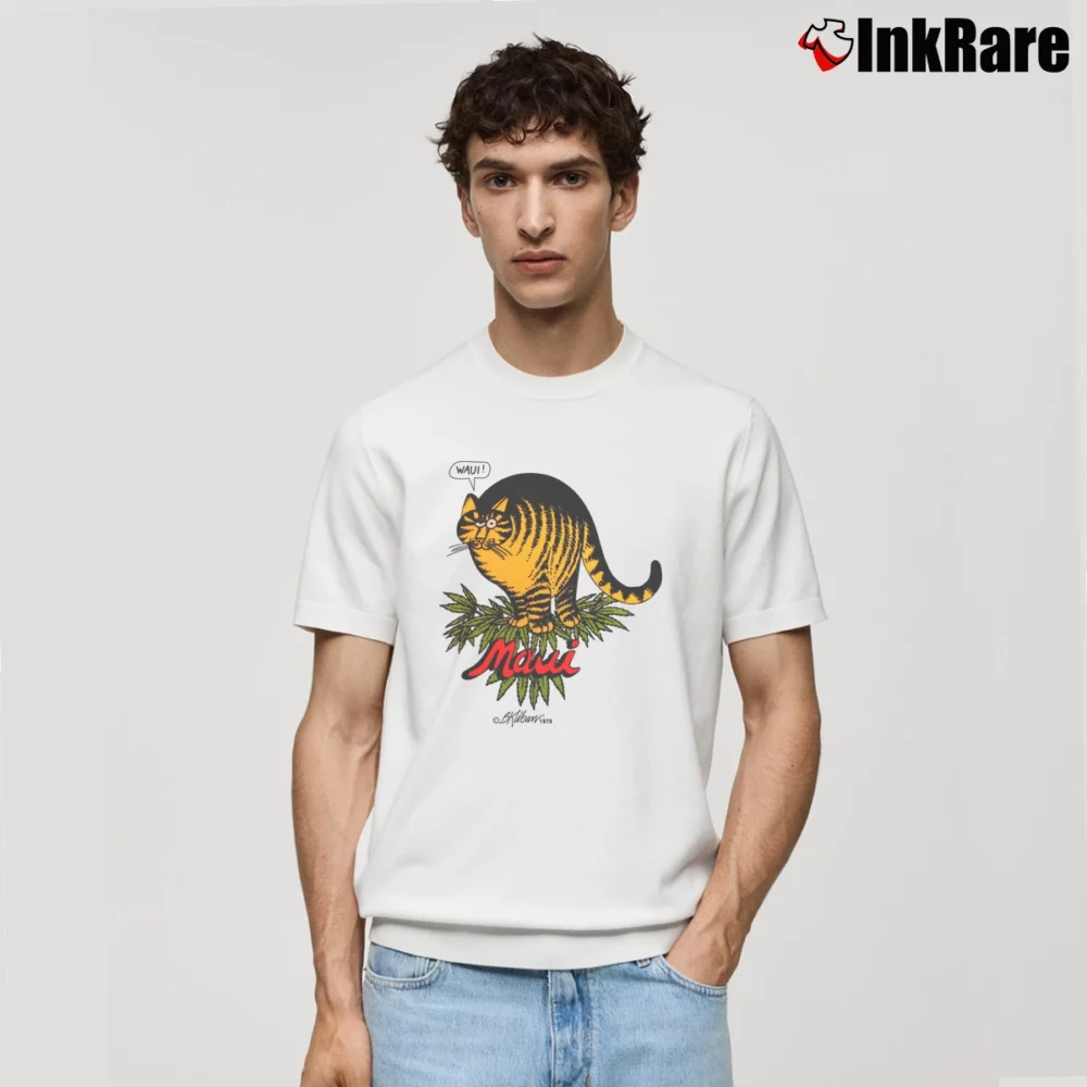 Men’s 1979 Crazy Hawaii Bernard Kilban Cat Maui Waui Classic T-Shirt in white | Soft, Breathable Everyday Wear
