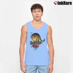 Men’s 1979 Crazy Hawaii Bernard Kilban Cat Maui Waui Tank Top in light blue | Breathable, Active-Friendly Design