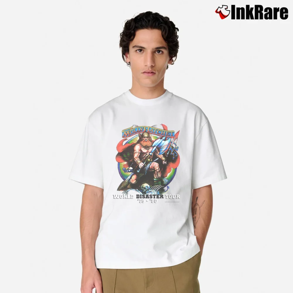 Men’s 1979 Molly Hatchet World Disaster Tour Rock Classic T-Shirt in white | Soft, Breathable Everyday Wear