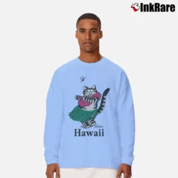 Men’s 1980 Crazy Hawaiian Hula Cat Graphic Long-Sleeve Shirt in light blue | Sleek, Lightweight, Year-Round Wear