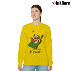 Women’s 1980 Crazy Hawaiian Hula Cat Graphic Relaxed Sweatshirt in yellow | Soft, Laid-Back Vibe