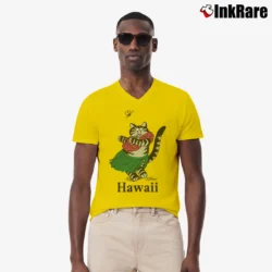 Men’s 1980 Crazy Hawaiian Hula Cat Graphic V-Neck Tee in yellow | Sharp, Breathable, Everyday Staple