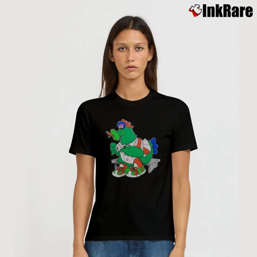 Women’s 1980 Phillies Phanatic Mascot Vintage MLB Fan Signature T-Shirt in black | Soft, Flattering Fit