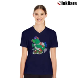 Women’s 1980 Phillies Phanatic Mascot Vintage MLB Fan V-Neck Tee in navy | Chic Neckline, Soft Texture