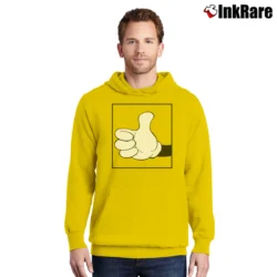Men’s 1980s 1990s Disney Mickey Mouse Thumbs Up Pullover Hoodie in yellow | Cozy, Durable, Modern Fit