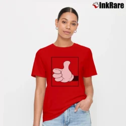 Women’s 1980s 1990s Disney Mickey Mouse Thumbs Up Signature T-Shirt in red | Soft, Flattering Fit