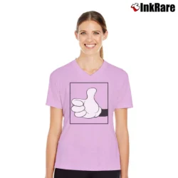 Women’s 1980s 1990s Disney Mickey Mouse Thumbs Up V-Neck Tee in light pink | Chic Neckline, Soft Texture