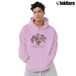 Men’s 1980s 1990s Epcot Flags Mickey Mouse Walt Disney Pullover Hoodie in light pink | Cozy, Durable, Modern Fit