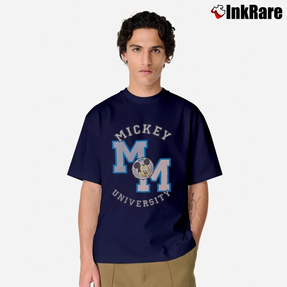 Men’s 1980s 1990s Mickey Mouse University Disney World Classic T-Shirt in navy | Soft, Breathable Everyday Wear