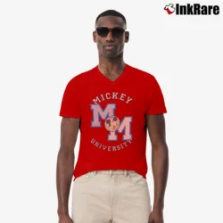 Men’s 1980s 1990s Mickey Mouse University Disney World V-Neck Tee in red | Sharp, Breathable, Everyday Staple