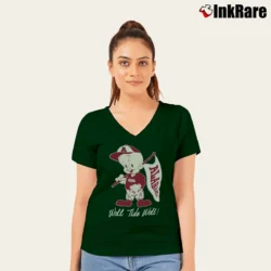 Women’s 1980s Alabama Crimson Tide Elmer Fudd Looney Tunes V-Neck Tee in forest green | Chic Neckline, Soft Texture