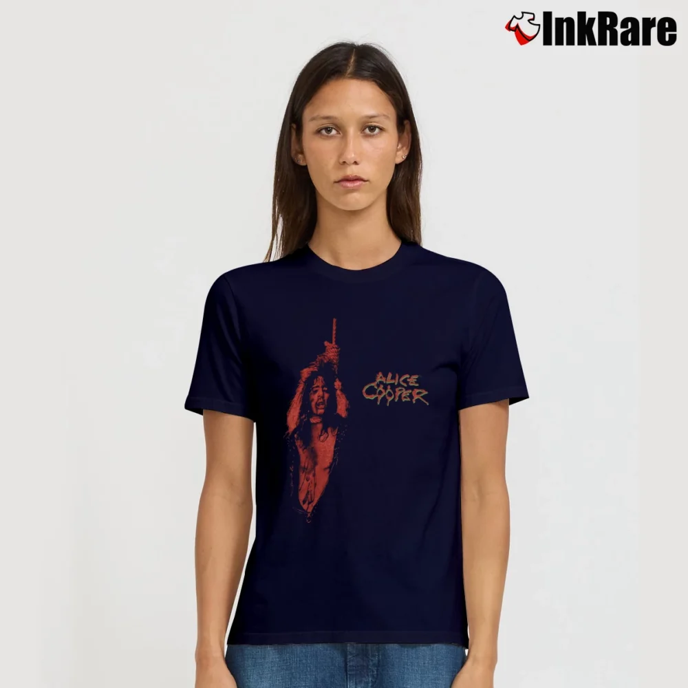Women’s 1980s Alice Cooper Glam Rock Band Tour Signature T-Shirt in navy | Soft, Flattering Fit