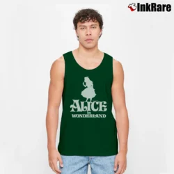 Men’s 1980s Alice In Wonderland Disney Anime Cartoon Tank Top in forest green | Breathable, Active-Friendly Design