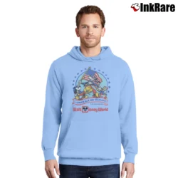 Men’s 1980s America On Parade Walt Disney World Pullover Hoodie in light blue | Cozy, Durable, Modern Fit