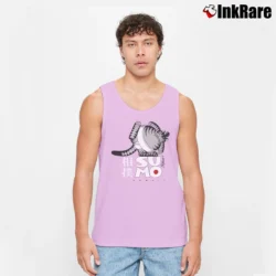 Men’s 1980s B Kliban Cat Hawaii Surf Sumo Art Tank Top in light pink | Breathable, Active-Friendly Design