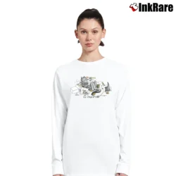 Women’s 1980s Blue Kliban Chow Fun Cat Long-Sleeve Top in white | Sleek, Versatile, All-Season