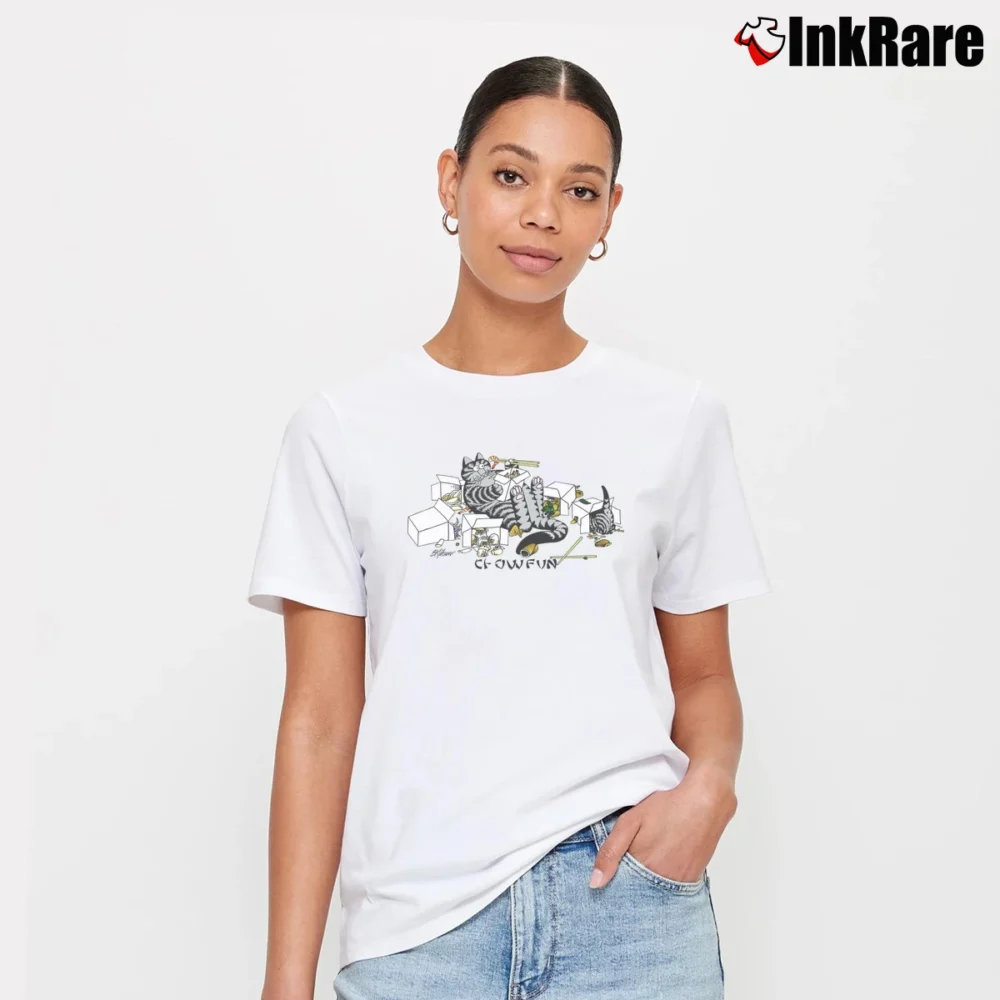 Women’s 1980s Blue Kliban Chow Fun Cat Signature T-Shirt in white | Soft, Flattering Fit