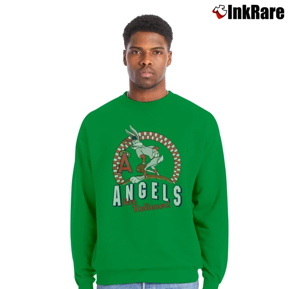 Men’s 1980s Bugs Bunny Looney Tunes California Angels MLB Crewneck Sweatshirt in irish green | Cozy Fabric, Clean Style