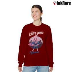 Women’s 1980s Captain Condom Funny Tijuana Mexico Relaxed Sweatshirt in maroon | Soft, Laid-Back Vibe
