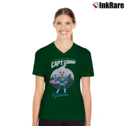 Women’s 1980s Captain Condom Funny Tijuana Mexico V-Neck Tee in forest green | Chic Neckline, Soft Texture