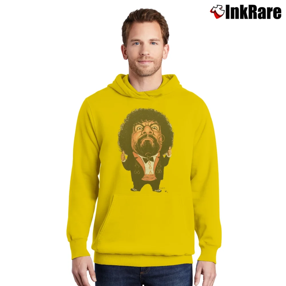 Men’s 1980s Captain Lou Albano WWF Wrestling Ringer Pullover Hoodie in yellow | Cozy, Durable, Modern Fit