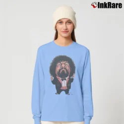 Women’s 1980s Captain Lou Albano WWF Wrestling Ringer Long-Sleeve Top in light blue | Sleek, Versatile, All-Season