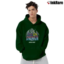 Men’s 1980s Cedar Point Iron Dragon Roller Coaster Pullover Hoodie in forest green | Cozy, Durable, Modern Fit