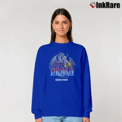 Women’s 1980s Cedar Point Iron Dragon Roller Coaster Relaxed Sweatshirt in royal blue | Soft, Laid-Back Vibe