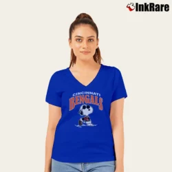 Women’s 1980s Cincinnati Bengals Snoopy Joe Cool NFL Football V-Neck Tee in royal blue | Chic Neckline, Soft Texture