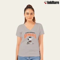 Women’s 1980s Cincinnati Bengals Snoopy Joe Cool NFL Football V-Neck Tee in sport grey | Chic Neckline, Soft Texture