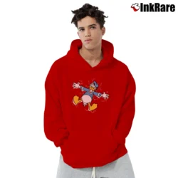Men’s 1980s Donald Duck Electrified Big Graphic Mickey Pullover Hoodie in red | Cozy, Durable, Modern Fit