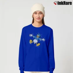 Women’s 1980s Donald Duck Electrified Big Graphic Mickey Long-Sleeve Top in royal blue | Sleek, Versatile, All-Season