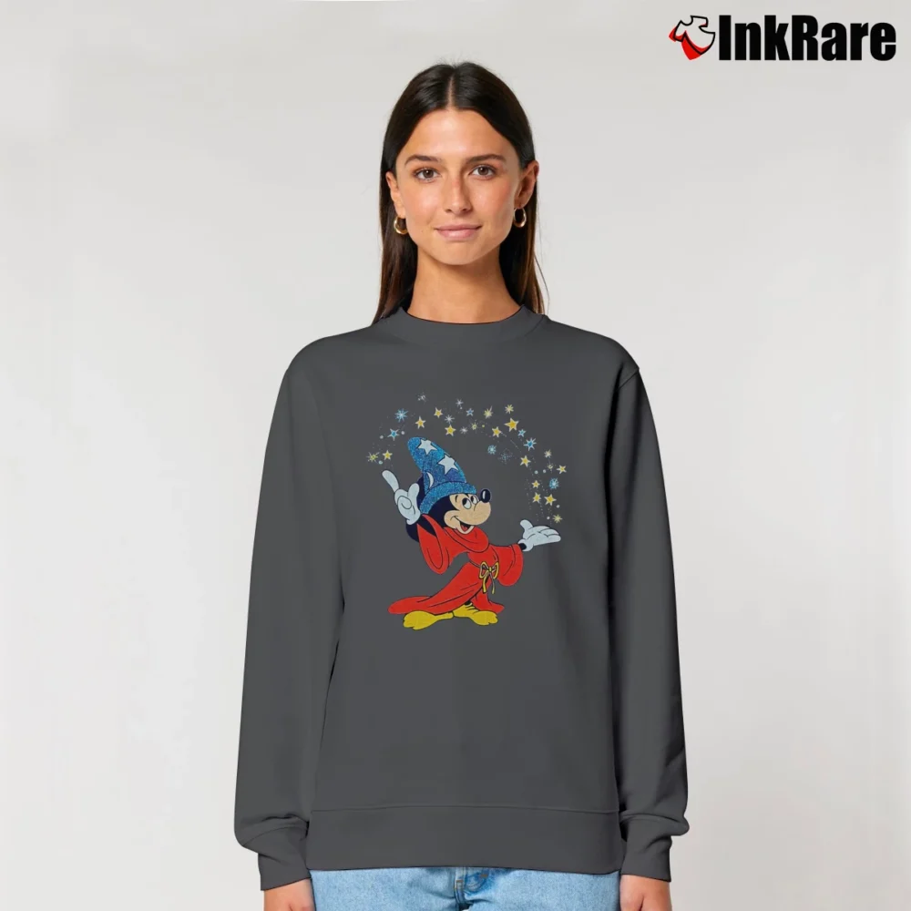 Women’s 1980s Fantasia Mickey Mouse Disney Relaxed Sweatshirt in charcoal | Soft, Laid-Back Vibe