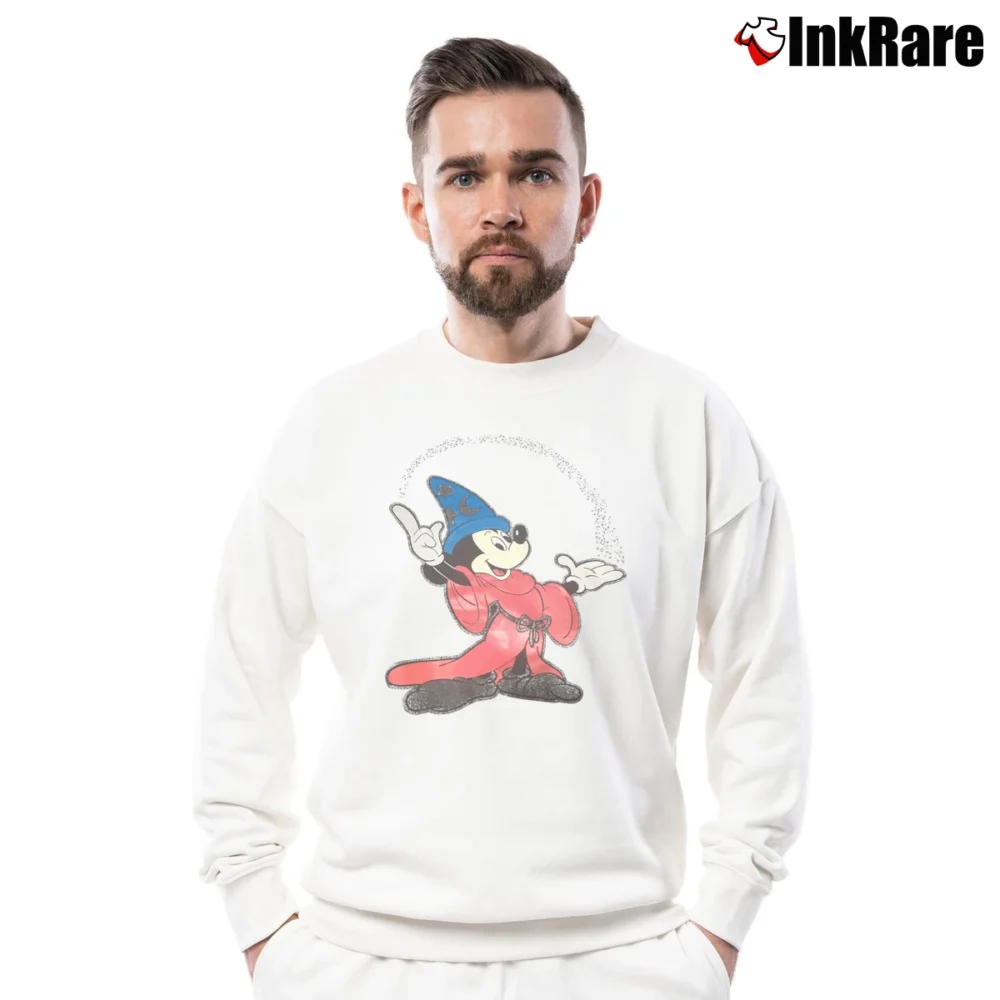 Men’s 1980s Fantasia Mickey Mouse Disney Crewneck Sweatshirt in white | Cozy Fabric, Clean Style