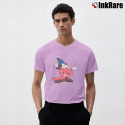 Men’s 1980s Fantasia Mickey Mouse Disney V-Neck Tee in light pink | Sharp, Breathable, Everyday Staple