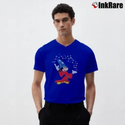 Men’s 1980s Fantasia Mickey Mouse Disney V-Neck Tee in royal blue | Sharp, Breathable, Everyday Staple