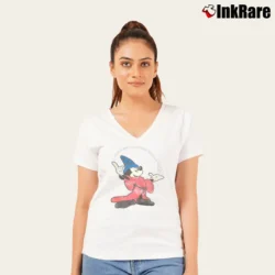 Women’s 1980s Fantasia Mickey Mouse Disney V-Neck Tee in white | Chic Neckline, Soft Texture