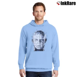 Men’s 1980s Hellraiser Ghost In The Shell Pullover Hoodie in light blue | Cozy, Durable, Modern Fit