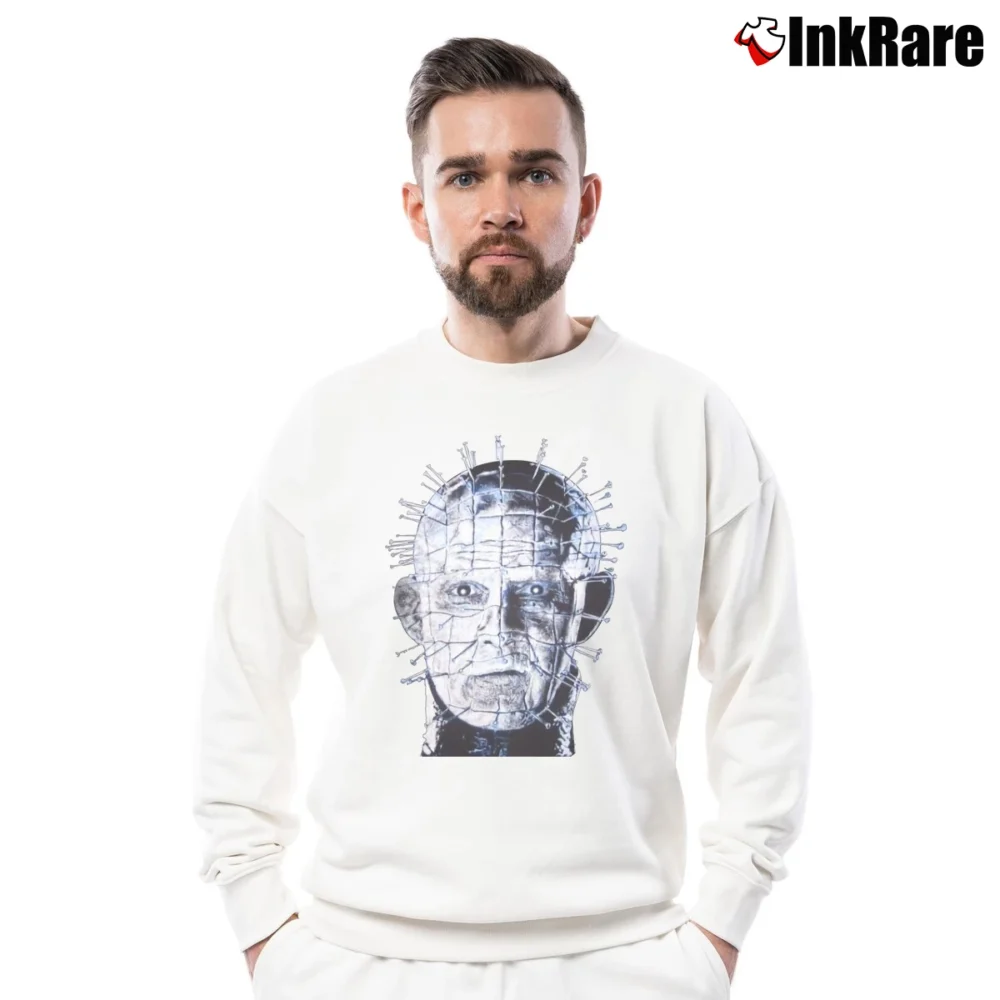Men’s 1980s Hellraiser Ghost In The Shell Crewneck Sweatshirt in white | Cozy Fabric, Clean Style