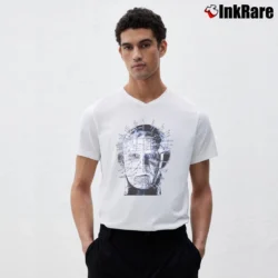 Men’s 1980s Hellraiser Ghost In The Shell V-Neck Tee in white | Sharp, Breathable, Everyday Staple