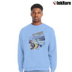 Men’s 1980s Joe Satriani Surfing Silver Surfer Marvel Crewneck Sweatshirt in light blue | Cozy Fabric, Clean Style