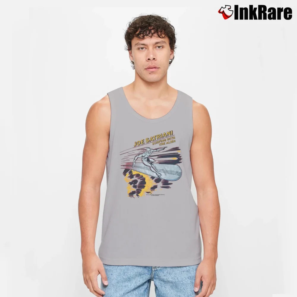 Men’s 1980s Joe Satriani Surfing Silver Surfer Marvel Tank Top in sport grey | Breathable, Active-Friendly Design