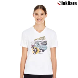 Women’s 1980s Joe Satriani Surfing Silver Surfer Marvel V-Neck Tee in white | Chic Neckline, Soft Texture