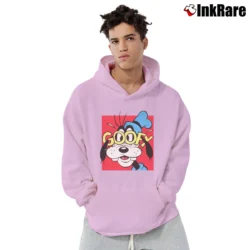 Men’s 1980s Mickey Goofy Friends Cartoon Disney Pullover Hoodie in light pink | Cozy, Durable, Modern Fit