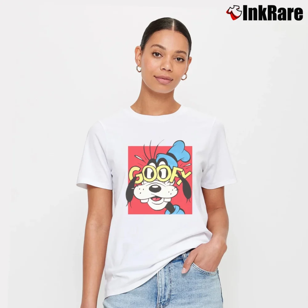 Women’s 1980s Mickey Goofy Friends Cartoon Disney Signature T-Shirt in white | Soft, Flattering Fit
