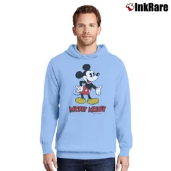 Men’s 1980s Mickey Mouse Disney Graphic Pullover Hoodie in light blue | Cozy, Durable, Modern Fit