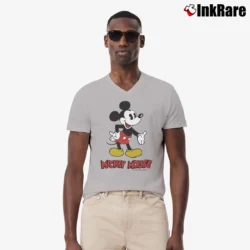 Men’s 1980s Mickey Mouse Disney Graphic V-Neck Tee in sport grey | Sharp, Breathable, Everyday Staple