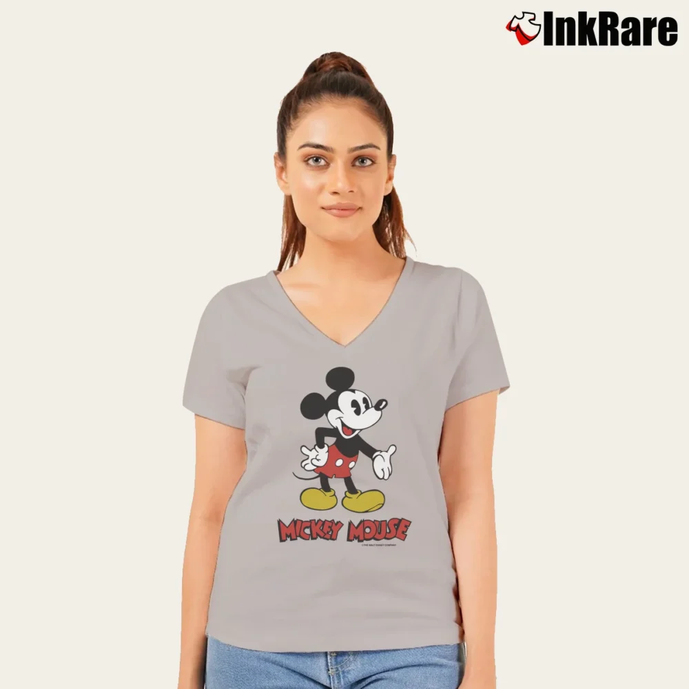Women’s 1980s Mickey Mouse Disney V-Neck Tee in sport grey | Chic Neckline, Soft Texture