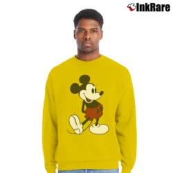 Men’s 1980s Mickey Mouse Iconic Walt Disney Cartoon Crewneck Sweatshirt in yellow | Cozy Fabric, Clean Style