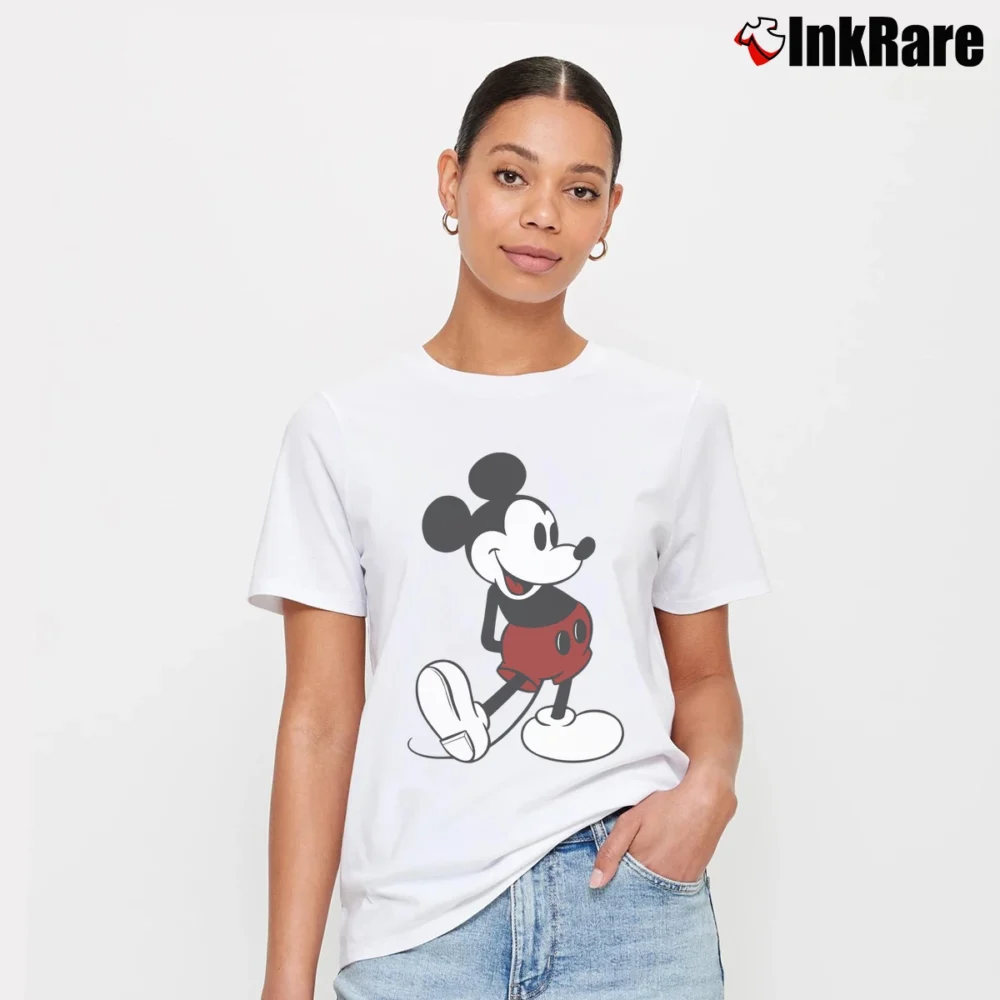 Women’s 1980s Mickey Mouse Iconic Walt Disney Cartoon Signature T-Shirt in white | Soft, Flattering Fit